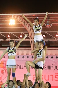 Bunch of athletic Thai cheerleaders at a competition