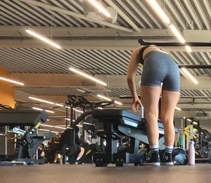 Cute gym blonde with orange hair ribbon