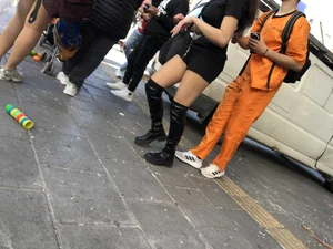 Carnival girls wearing pantyhose, spandex shorts, stockings, skirts and other outfits