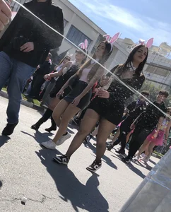 Carnival girls wearing pantyhose, spandex shorts, stockings, skirts and other outfits