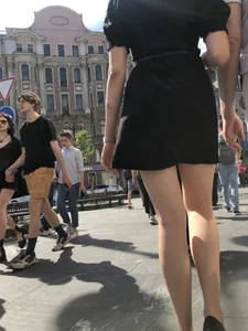 NIce candid girl wearing a skirt street closeups