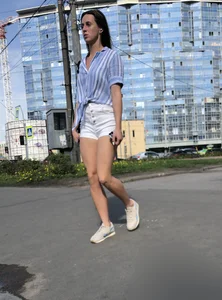 Girl With Awesome Muscular Body in White Shorts Street Creepshots Gallery