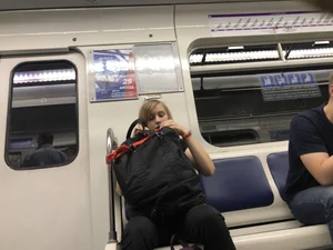 Adorable Cute Teen Girl With a Kitty in Her Backpack Subway Gallery