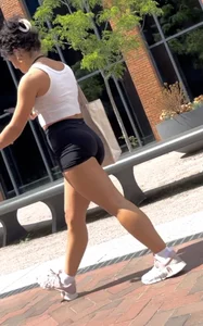 Curly Campus Brunette with amazing Bubble Butt in Tight Shorts (oc)