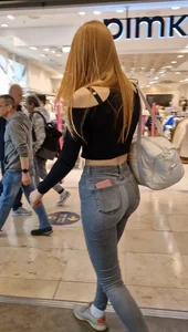 German girl caught me  jeans ass gap + Faceshot