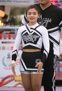 Bunch of athletic Thai cheerleaders at a competition