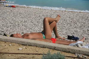 Nude beach girls in Baska, Croatia