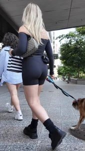 Blonde walking her dog