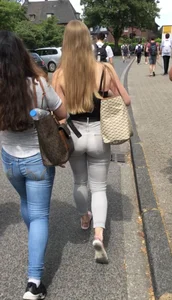 Cute Teen in tight grey jeans