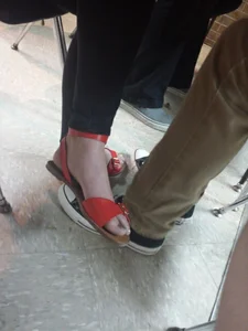 Feet in Red Sandals Closeup
