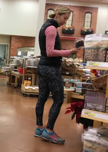 Skinny blonde milf grocery shopping in leggings