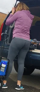 Chubby Girl in Grey Leggings at a Parking Lot Creepshots Collection
