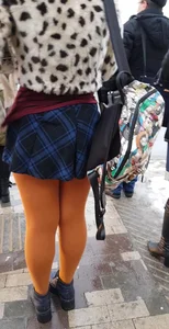 Bus And Street Crosswalk Creepshots of Girl in a Skirt Abd Pantyhose