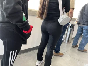 Cute little Latina ass in bank line. OC