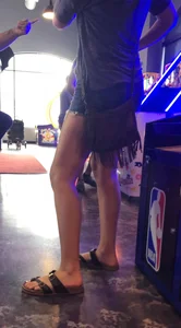 Girl’s Long Thin Legs and Ass in Denim Mini Shorts Creepshot - Feet in Sandals Too