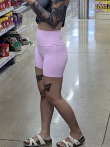 Tatted asian chick w/VTL in pink shorts