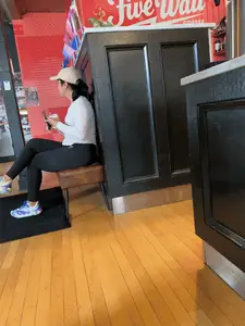 Big ass girl In tights at cafe
