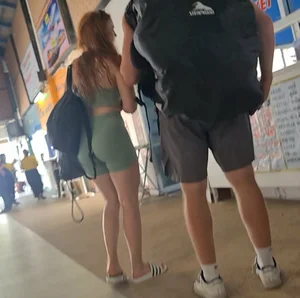 Super hot fit babe with a nice bubble in tight shorts. Look at her face  (OC)