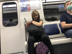 Adorable Cute Teen Girl With a Kitty in Her Backpack Subway Gallery