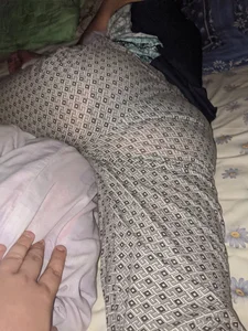 Hot girl wearing semi-transparent VPL pants asleep in bed