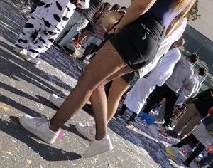 Carnival girls wearing pantyhose, spandex shorts, stockings, skirts and other outfits