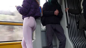 Perfect tight bubble butt in the tram