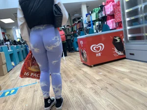 Blonde in blue leggings