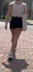 Curly Campus Brunette with amazing Bubble Butt in Tight Shorts (oc)