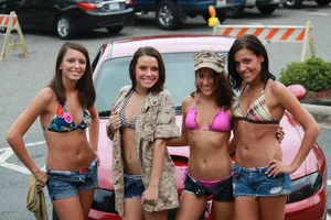 Various sexy girls at car washes in bikinis