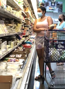 Thick Latina babe with a nice ass in tight patterned shorts