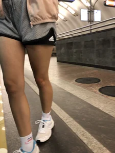 Girl in Shorts and White Socks Subway Train Candid - Hot Legs