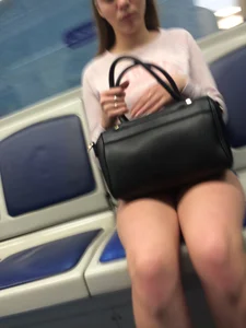Hot Legs in Denim Mini Shorts Subway Train Candids