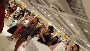 Super hot girl shopping in tiny and tight camo shorts with a nice ass