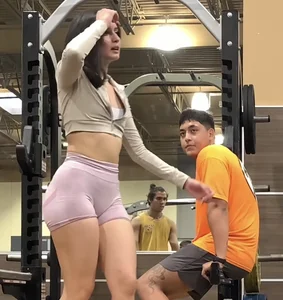 HOT TEEN PINK LEGGINGS BENDS OVER FOR ME NEXT TO HER BF & HIS BESTFRIEND CHECKS HER OUT