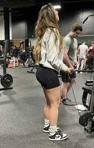 Tall Gym Blonde In Black Shorts (Bends Over)