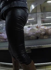 Hot ass in tight leather pants, creepshots at the supermarket and on the street