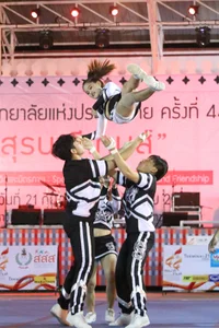 Bunch of athletic Thai cheerleaders at a competition