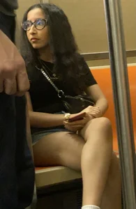 Teen with beautiful legs on the train