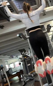 (Pt. 2) Very Hot GYM Girl with Huge Tits and big Ass looking into Camera
