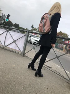 Cute Smoking Hot Blonde in High-Heeled Shoes and Tight Pants on the Crosswalk Candid Photo Collection