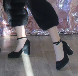 Closeup Sneaky Photo of a Teen Girl's Feet in High Heel Shoes