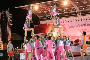 Bunch of athletic Thai cheerleaders at a competition