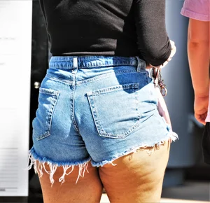 Fat ass in Jean Shorts