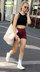 Amazing Teen Candid Blonde Wearing Sunglasses, a Top and Spandex Shorts With a Perfect Fit Ass And Legs Street Creepshots Gallery