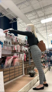Bubble Blonde MILF Plaid Dress Pants Busted *Twice*