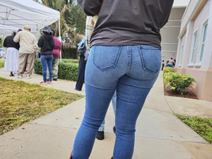 Ebony in jeans  in the voting line