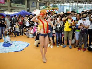 Hot Cosplayer Girl on High Heels with Skinny Legs