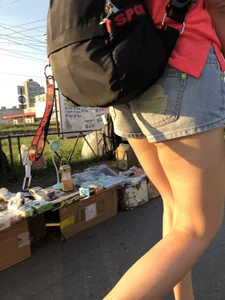 Girl with Great Legs in Denim Shorts Street Candid Photos