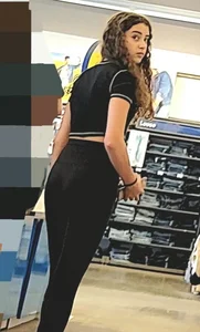 Cute Cadnid Teen With Curly Hair in Tights Creepshot