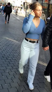 Candid Girl Wearing a Top And White Pants Street Creepshot Photos